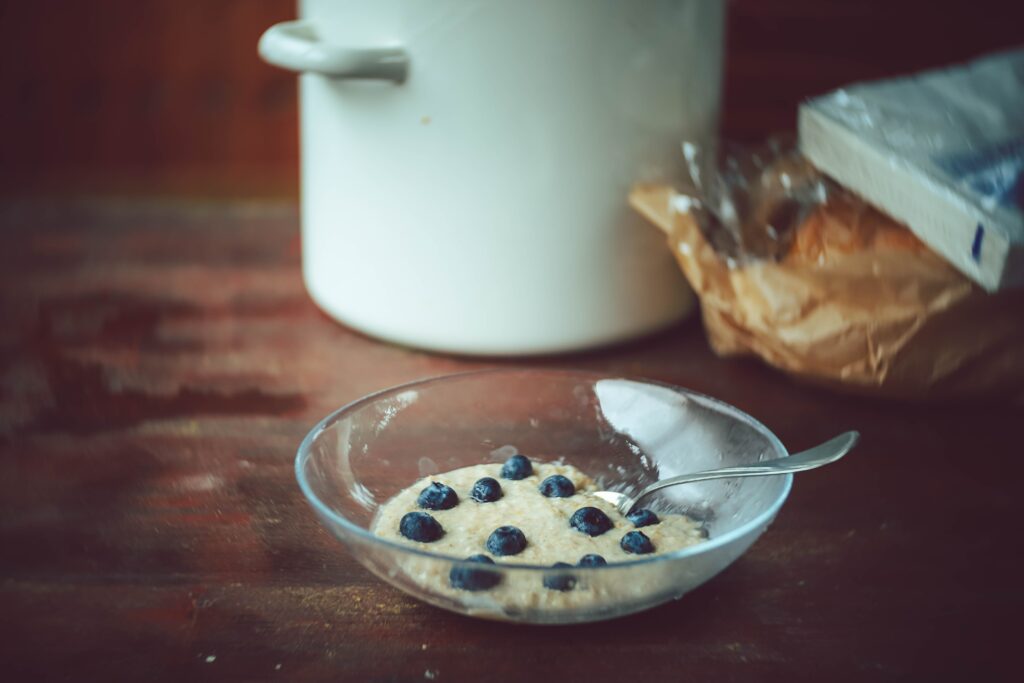 Bowl of oatmeal with blueberries