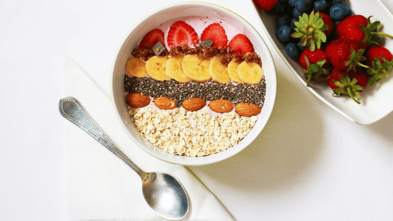 Tasty bowl of oatmeal with chia seeds